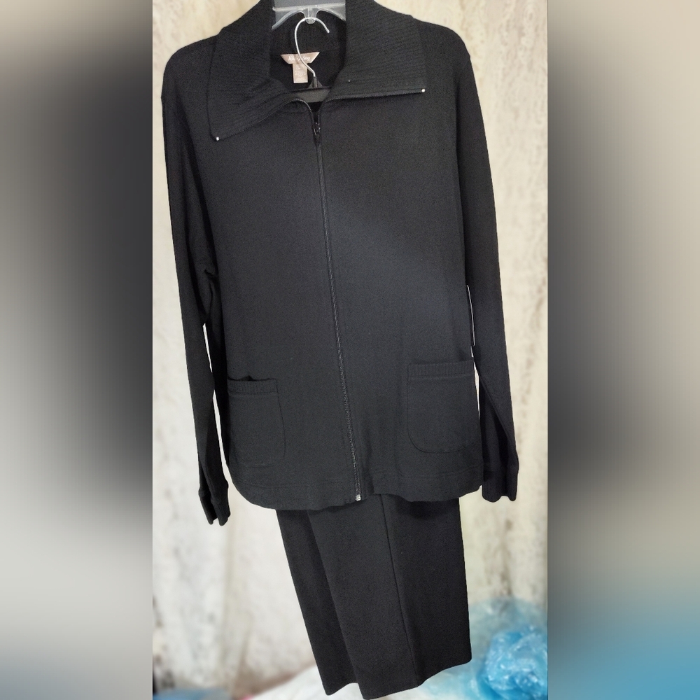 White Stag At Liesure Black Cotton Blend Jacket Pant Suit Sets